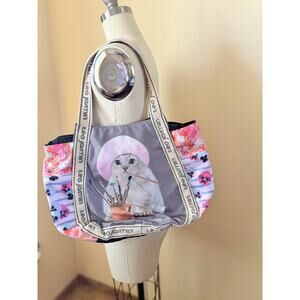 Teo Jasmin Cat Artist Tote Bag Colorful Floral Straps Large Polyester Purse